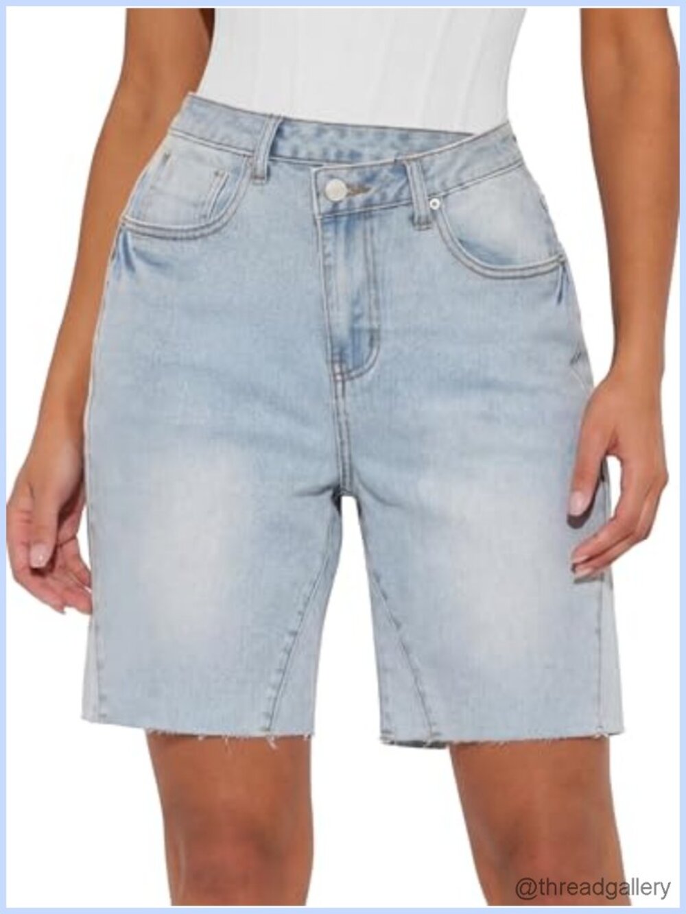 Womens Bermuda Jean Shorts Knee Length Stretchy Wide Leg Mid Rise Denim Jorts
